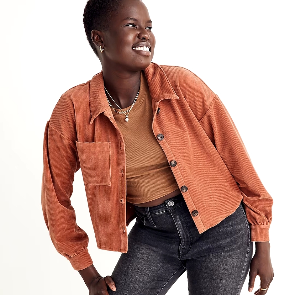NWOT Madewell Knit Corduroy Crop Shirt Jacket